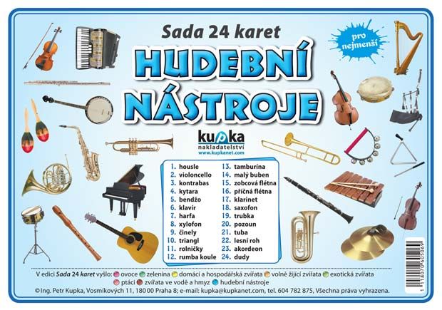 Sada 24 karet - hudební nástroje nakladatelství Kupka